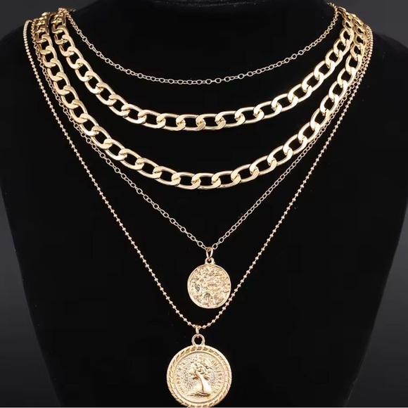 NEW! Layered Gold Coin Necklace 5 Pieces Set - Women's Fashion Jewelry - Picture 5 of 6